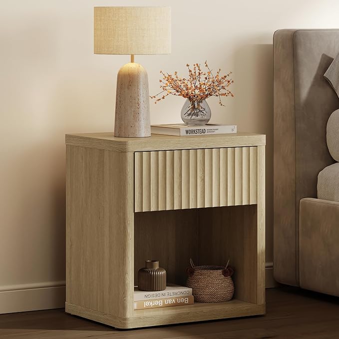SICOTAS Night Stand with Large Drawer 24" Tall Fluted Modern Nightstands Wide by SICOTAS