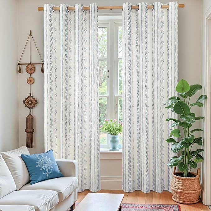 BGment Navy Blue Vintage Floral French Country Curtains 63 Inch Length - Image 2