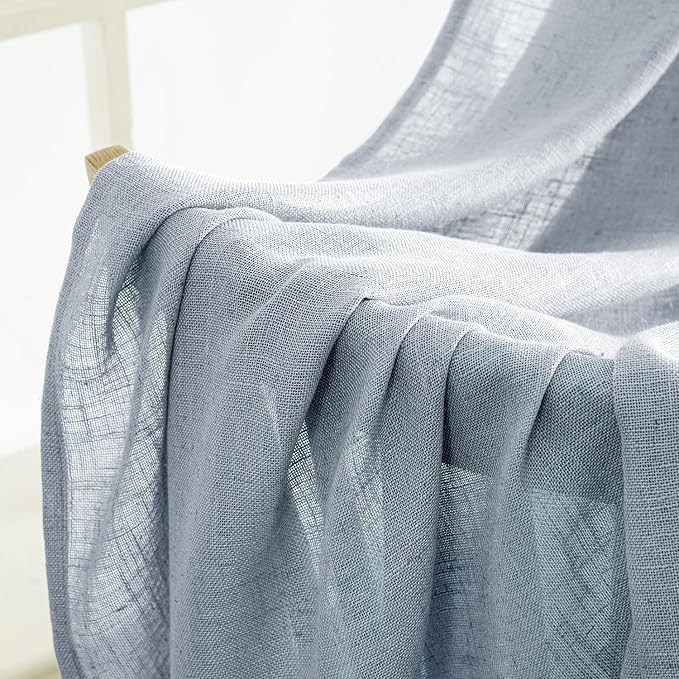 MIULEE Chambray Blue Linen Curtains 96 Inches Long 2 Panels - Image 6