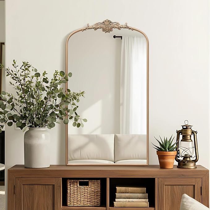 Besdomus Vintage Gold Wall Mirror: 24"x42" French Large Arch Champagne Gold - Image 7