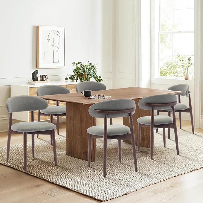 COLAMY Wooden Dining Room Chairs Set of 6, Modern Upholstered Fabric Dining - Image 8