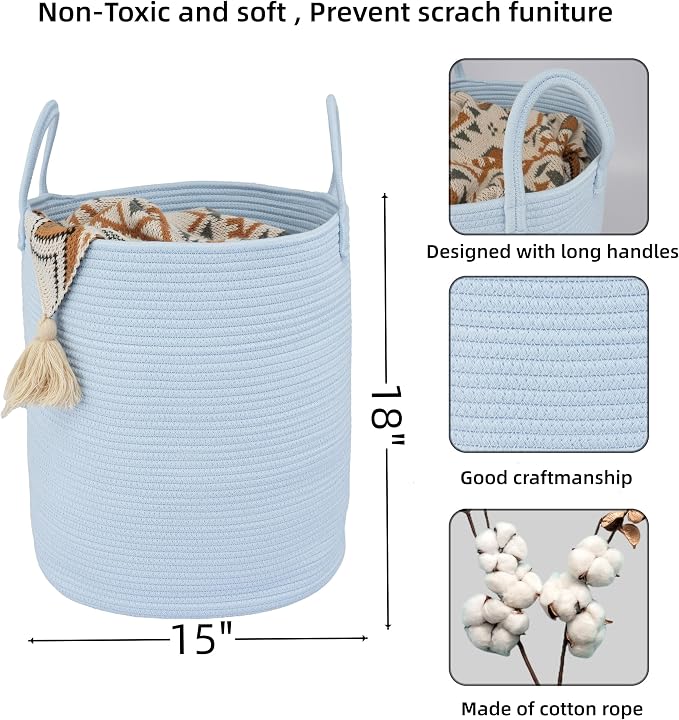 XUANGUO Cotton Rope Laundry Basket Hamper - Image 2