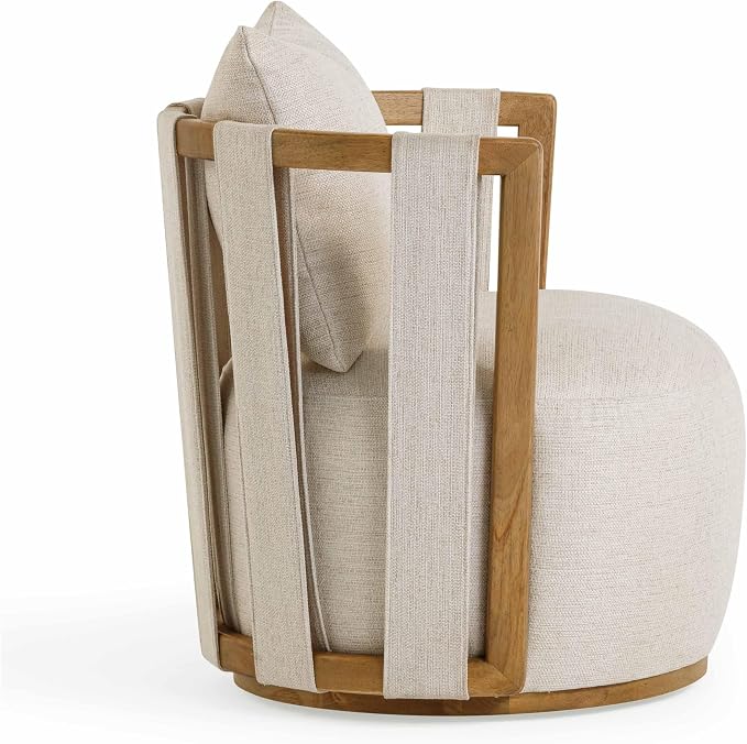 First of a Kind Swivel Chair in Cream Linen - Image 5