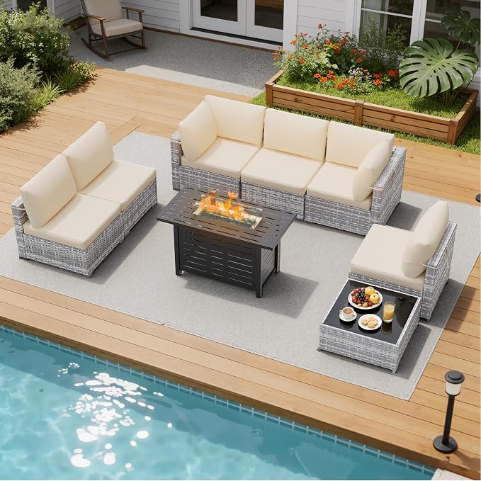 LOUVIXA 8 Piece Outdoor Patio Furniture Set, Outdoor Sectional Sofa by LOUVIXA
