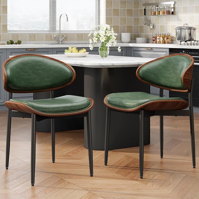 REONEY Dining Chairs Set of 8, Mid-Century Modern Upholstered PU Leather Chairs - Image 9