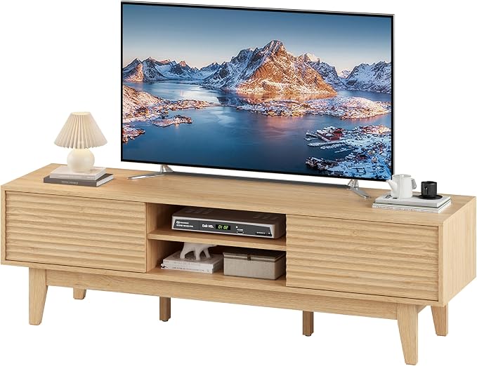 Fluted TV Stand for 55 65 Inch TV, Mid Century Modern Entertainment Center - Image 7