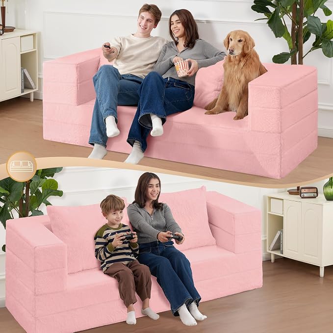 Futon Sofa Bed with Pillow, 3-in-1 Sleeper Sofa Bed with Removable Cover - Image 5