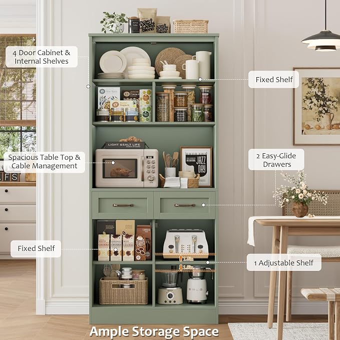 HOSTACK 71“ Tall Kitchen Pantry Storage Cabinet, Modern Kitchen Hutch Bar - Image 6