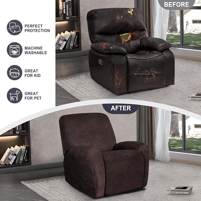 ANARACHON Leather Look Recliner Chair Covers, 4-Pieces Stretch Recliner Cover - Image 6
