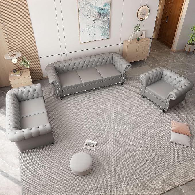 Chesterfield Loveseat Sofa, Modern Leather Small Sofa Couch 2 Seater - Image 5