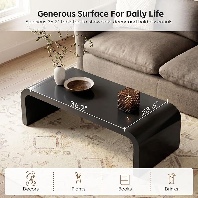 Modern Curved Coffee Table, 47.2’’ Minimalist Waterfall Center Table - Image 3