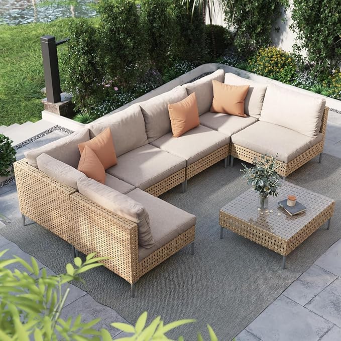 Grand patio 7-Piece Wicker Patio Furniture Set, Boho Outdoor Conversation Set by GrandPatio