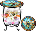 Cinnvoice Outdoor Side Table Round Small Mosaic Patio Accent Indoor End Plant by Cinnvoice