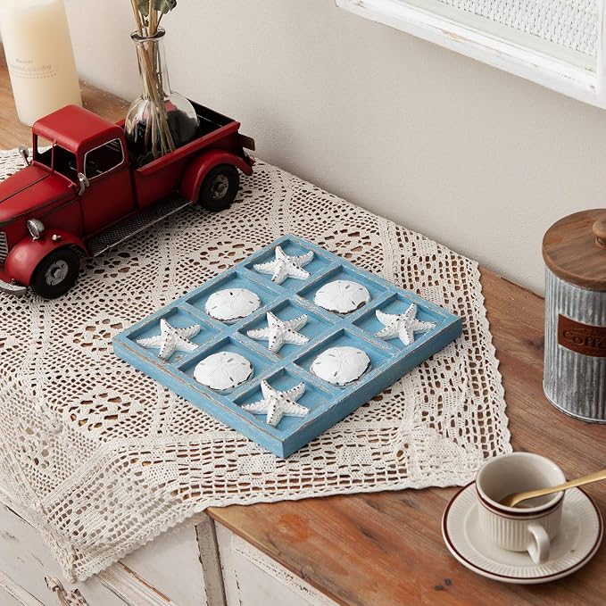 NIKKY HOME Beach Decor Tic Tac Toe Wood Board Travel Game - Image 2
