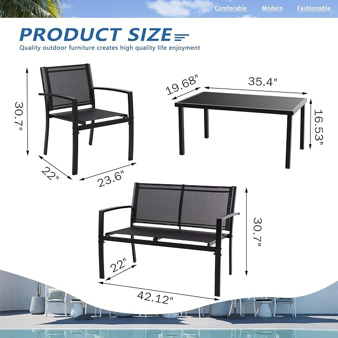 Vongrasig 4 Pieces Patio Furniture Sets, Outdoor Patio Conversation Sets - Image 3