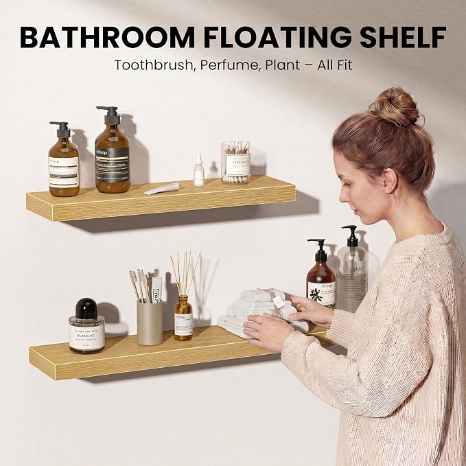 Fun Memories Floating Shelves for Wall, 72 Inch Long Set of 2 Rustic Wood Wall - Image 3