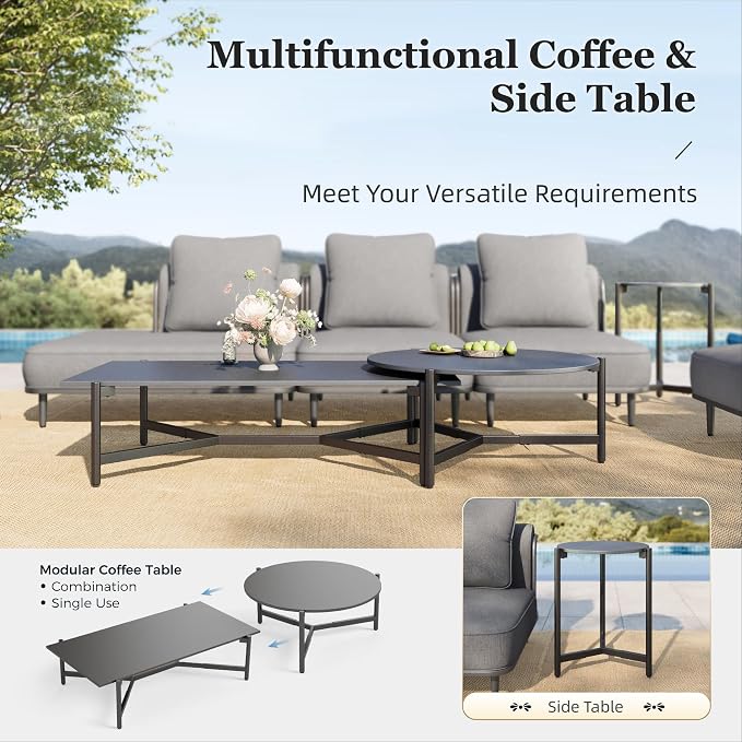 HERA'S HOUSE Metal Patio Furniture Set, Modular 10 Seats, 1 Nesting Coffee - Image 7