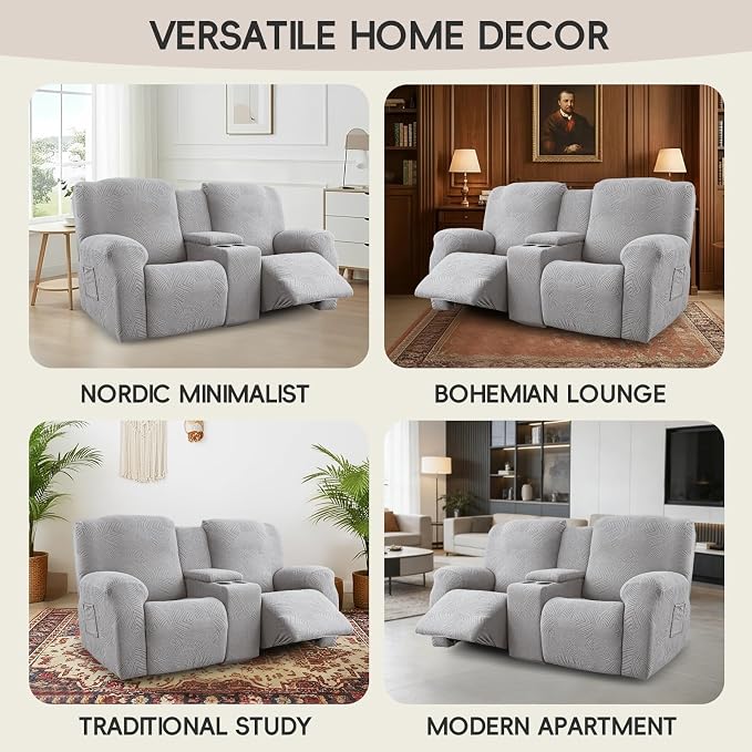 Recliner Loveseat Covers with Console, Stretch Geometric Strokes Jacquard - Image 6