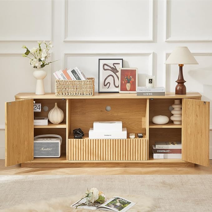 64" Fluted TV Stand for TVs up to 75 inch, Entertainment Center - Image 8