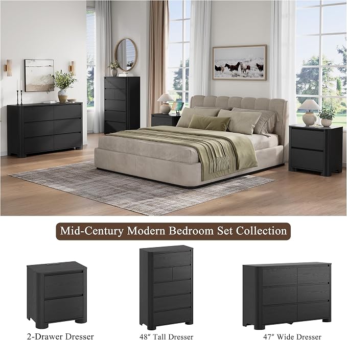 YANSNWO Minimalist Dresser and Nightstand Sets 4 Piece Bedroom Set, Wide & Tall - Image 4