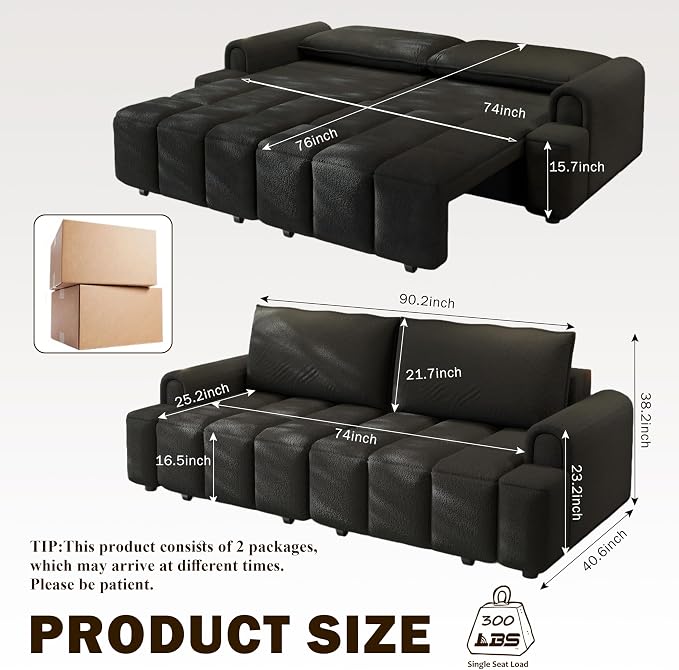 KEIKI 90.2" Modern 3-in-1 Sleeper Sofa Bed – Teddy Fabric 4-Seater Couch - Image 2