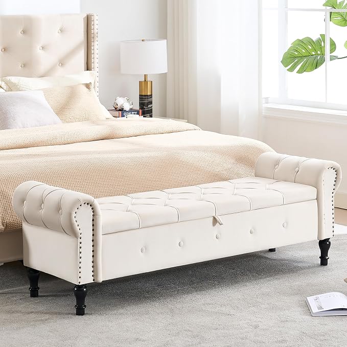 67" Storage Bench for Bedroom, Linen End of Bed by HOMYKA