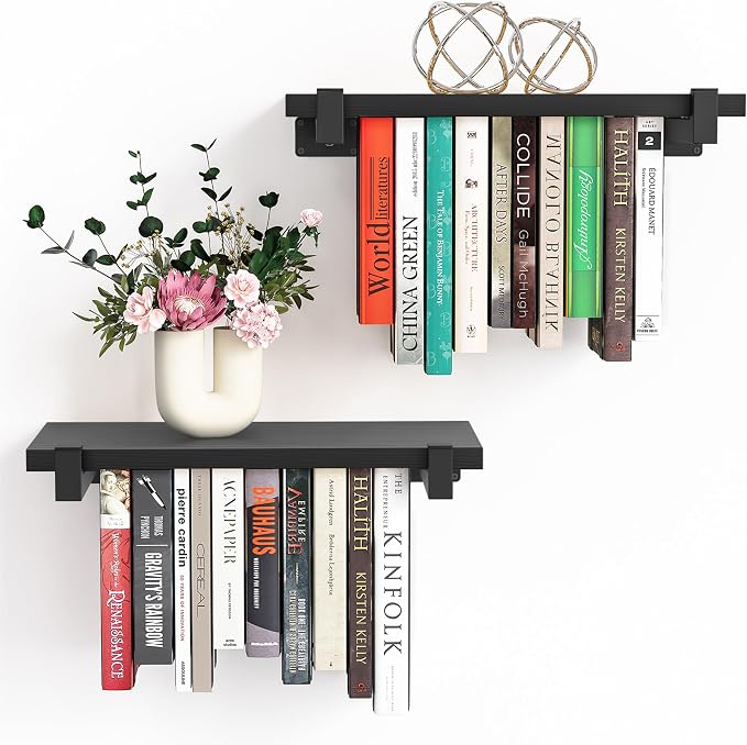 NANATI 2 Set of Floating Bookshelf, Pine Wood Invisible Bookshelf, Hanging by Unknown