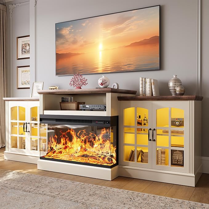 97" Fireplace TV Stand with 36" Electric Fireplace, Farmhouse Entertainment by Unknown