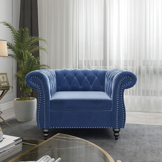 ORRD 2 Pieces Living Room Set, Velvet Couch Chesterfield Sofa Couch Chair - Image 4