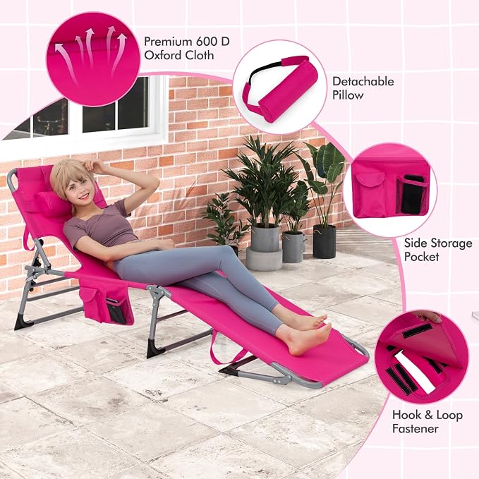 Goplus Tanning Chair, Folding Adjustable Patio Lounge Chair - Image 8