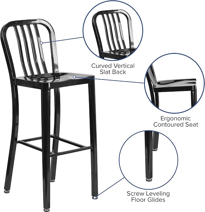Flash Furniture Commercial Grade 30" High Black Metal Indoor-Outdoor Barstool - Image 6
