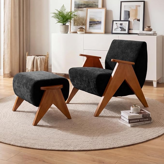 Linen Padded footstools Mid Century Modern Ottoman - Image 5