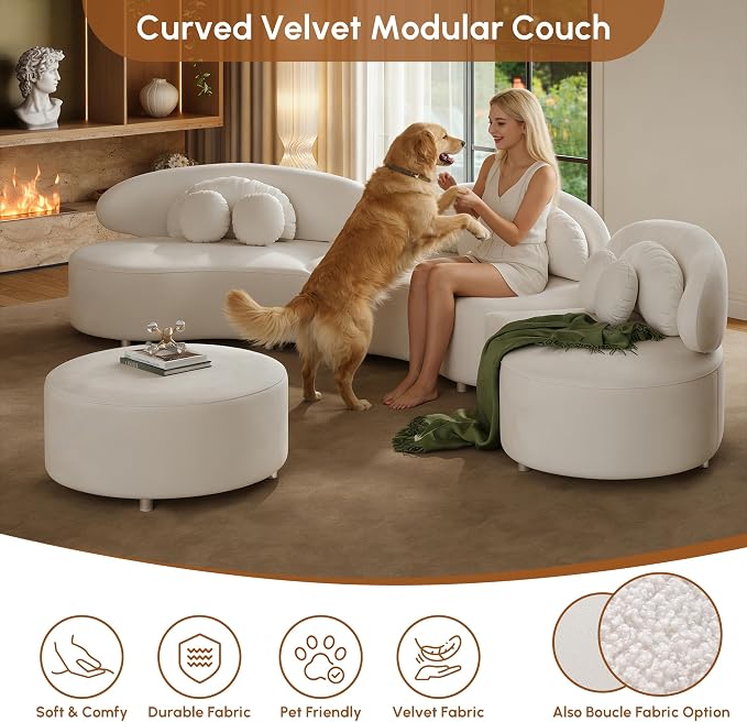 homary 7-Seat Curved Modular Sectional Sofa – Velvet Upholstered, Modern Living - Image 5