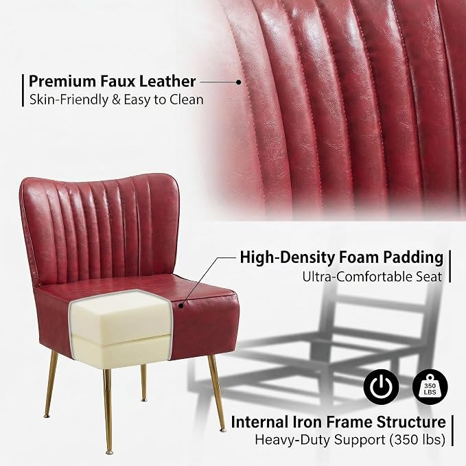 Modern Leather Accent Chair Single 1 Pack, Vintage Slipper Chair - Image 6