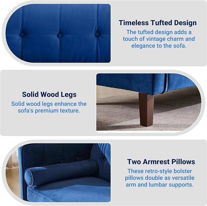Dreamsir 78'' W Velvet Sofa, Mid-Century Modern Love Seats Sofa Furniture - Image 7