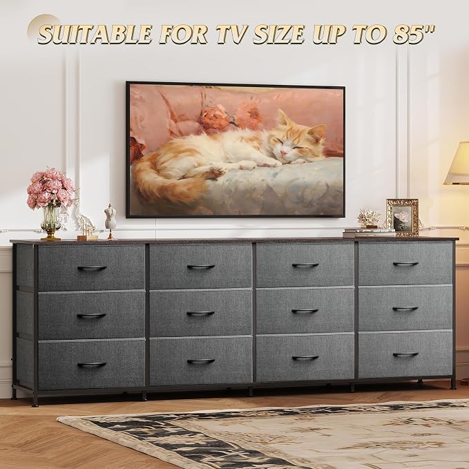 WLIVE 75.5'' Dresser for Bedroom, TV Stand for 85, 65 Inch TV, 12 Drawer Long - Image 4