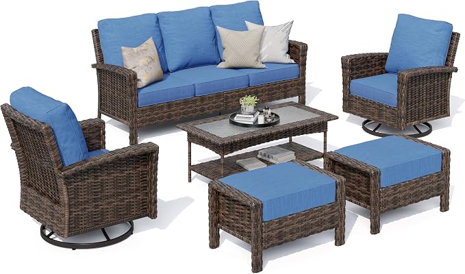 Patio Furniture Set with High Back Swivel Chairs, All-Weather Outdoor Wicker - Image 9