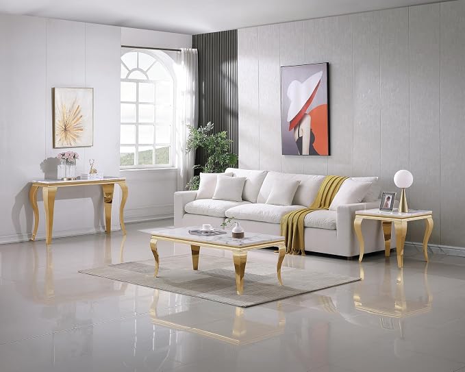 Henf 47" Marble Console Table Entryway Table Modern White Faux Marble Accent - Image 5