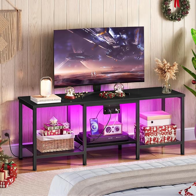 HOOBRO TV Stand with Charging Station to 55 Inches, LED Entertainment Center by HOOBRO