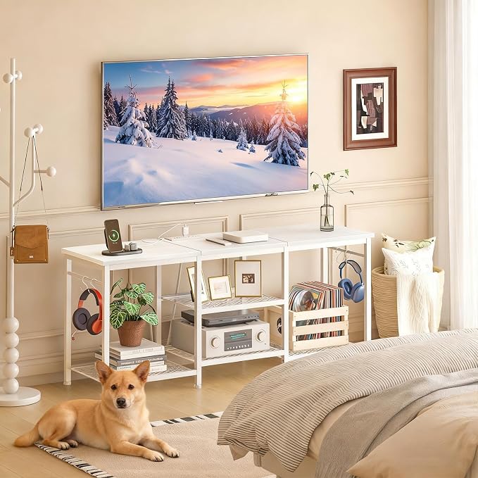 YGEOMER White TV Stand for Up to 55 Inch Tvs, Entertainment Center - Image 5