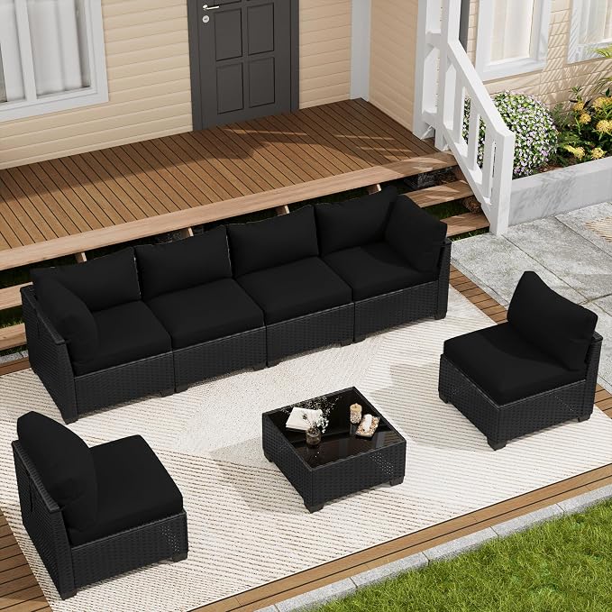 LOUVIXA 7 Piece Outdoor Patio Furniture Set, Outdoor Sectional Sofa, Wicker - Image 7