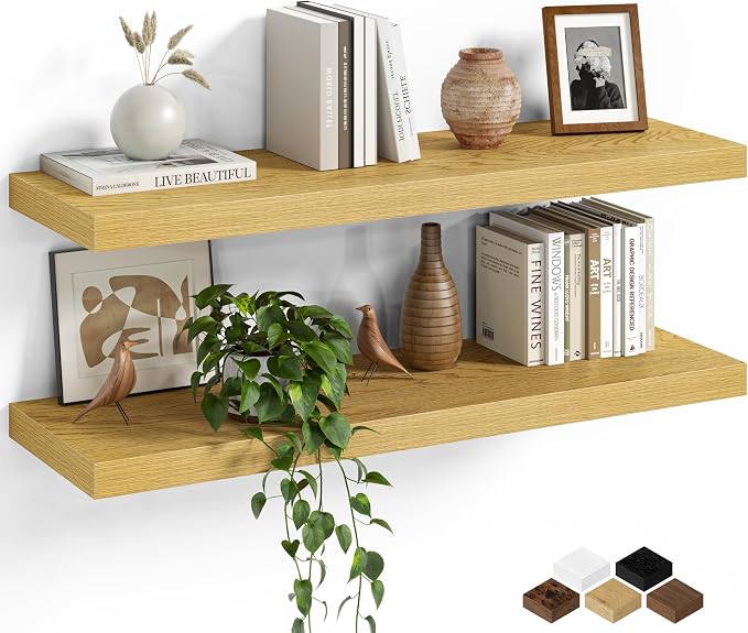 Fun Memories Floating Shelves for Wall, 30 Inch Set of 2 Rustic Wood Wall by FunMemories