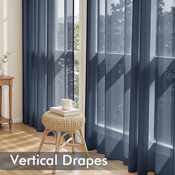 MIULEE Navy Blue Sheer Curtains 108 Inches Long, 4 Panels Set, Light Filtering - Image 5