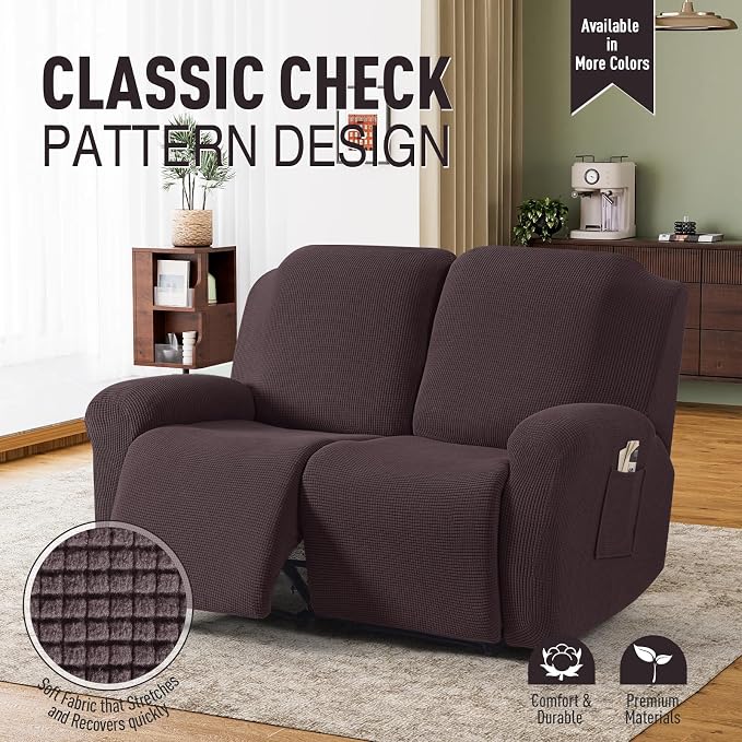 TAOCOCO Recliner Loveseat Slipcover, 6 Pieces Dual Recliner Sofa Covers - Image 2