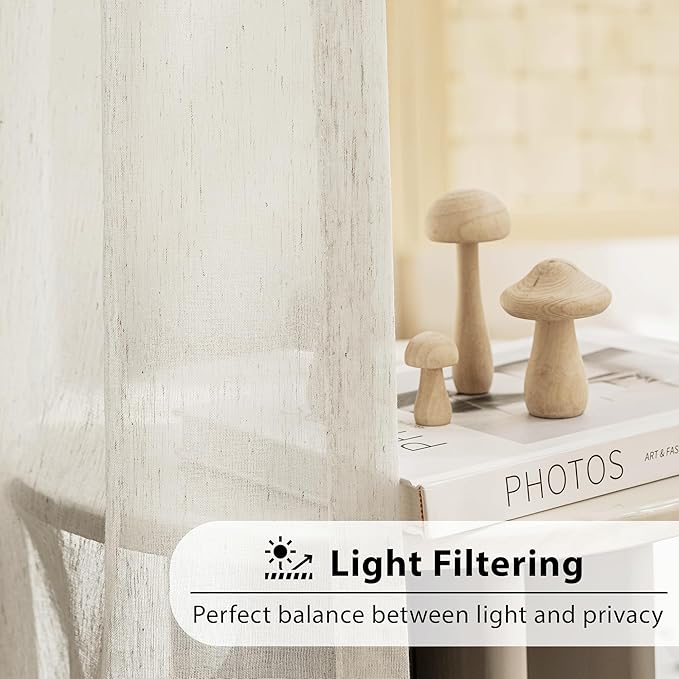 FMFUNCTEX Linen Sheer Curtains for Living Room, Natural Flax Blend Window - Image 2