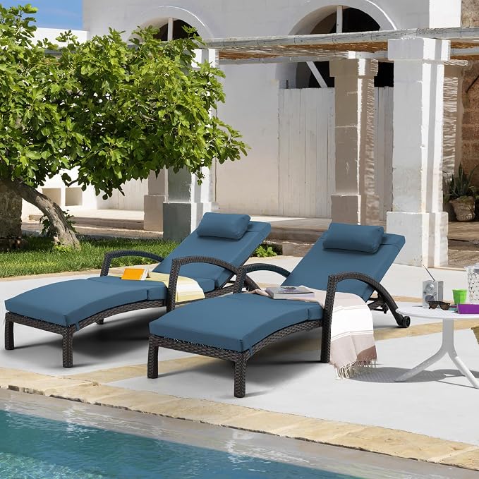 HOMREST Chaise Lounge Chairs Set of 2, PE Rattan Wicker Patio Lounge Chair - Image 7