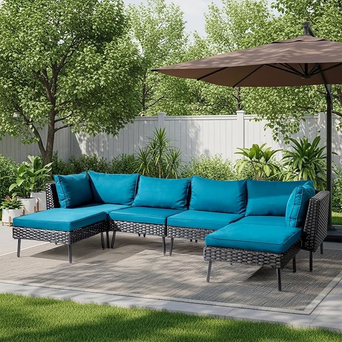 VINGLI 6-Piece Patio Furniture Set, All-Weather Wicker Outdoor Sectional Sofa - Image 2