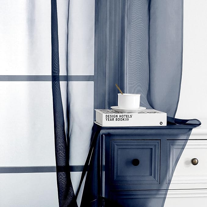 OWENIE Blue Sheer Curtains, Sheer Curtains 84 inch Length 2 Panels Set - Image 2