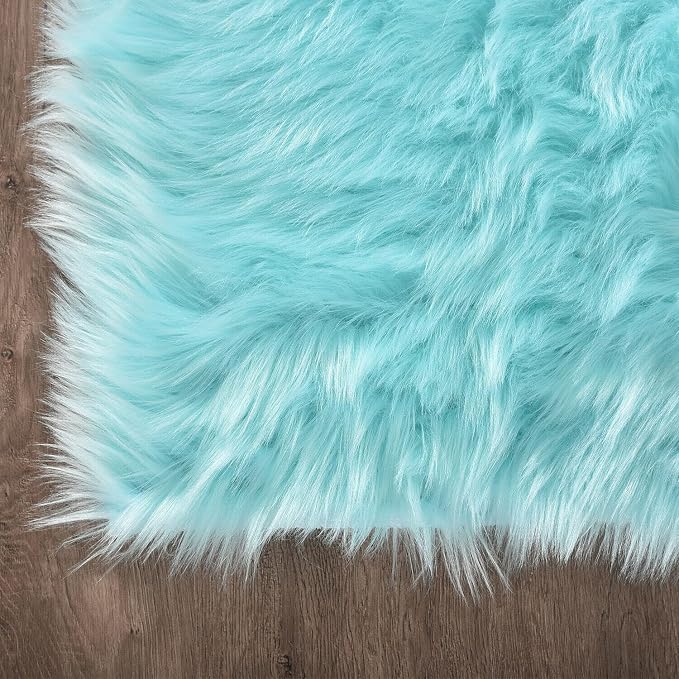 Latepis Light Blue Rugs for Living Room 6x8 Faux Sheepskin Fur Rug Washable - Image 5