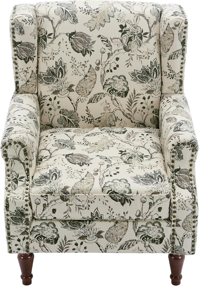 Pia Ricco Set of 2 Floral Accent Chairs, High Back Upholstered Armchairs - Image 6